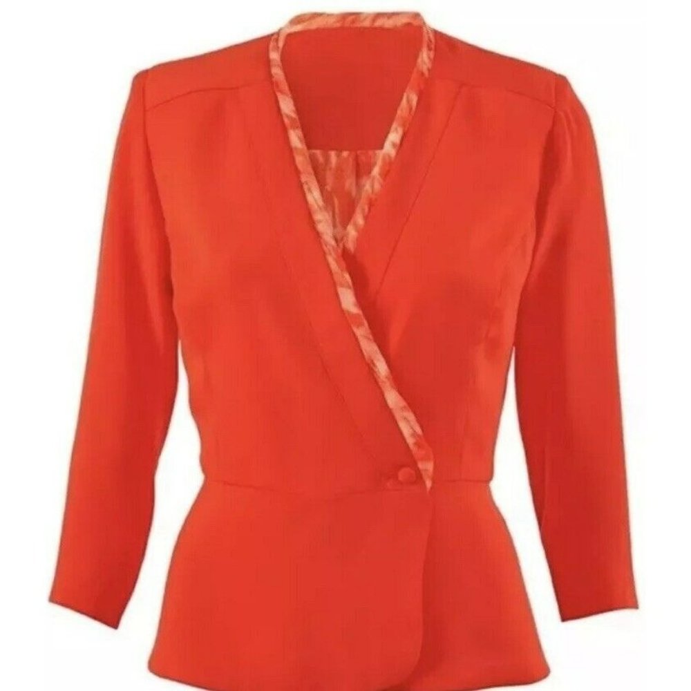 NWT CAbi Size 8 Jane Wrap JACKET BLAZER GRENADINE ORANGE Style #216 MSRP $100